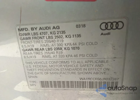 2018 Audi Q3 2.0T Premium/2.0T Sport Premium из США, поврежденный, VIN WA1HCCFS6JR032267